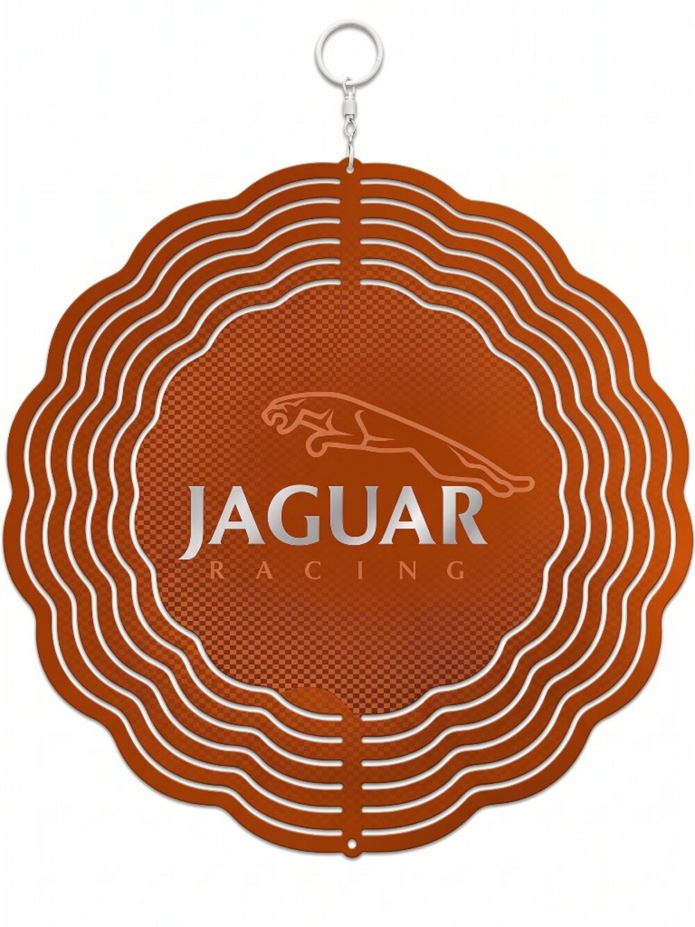 10" Jaguar Racing Logo Kinetic Wind Spinner - Orange Metal Hanging Yard Decor